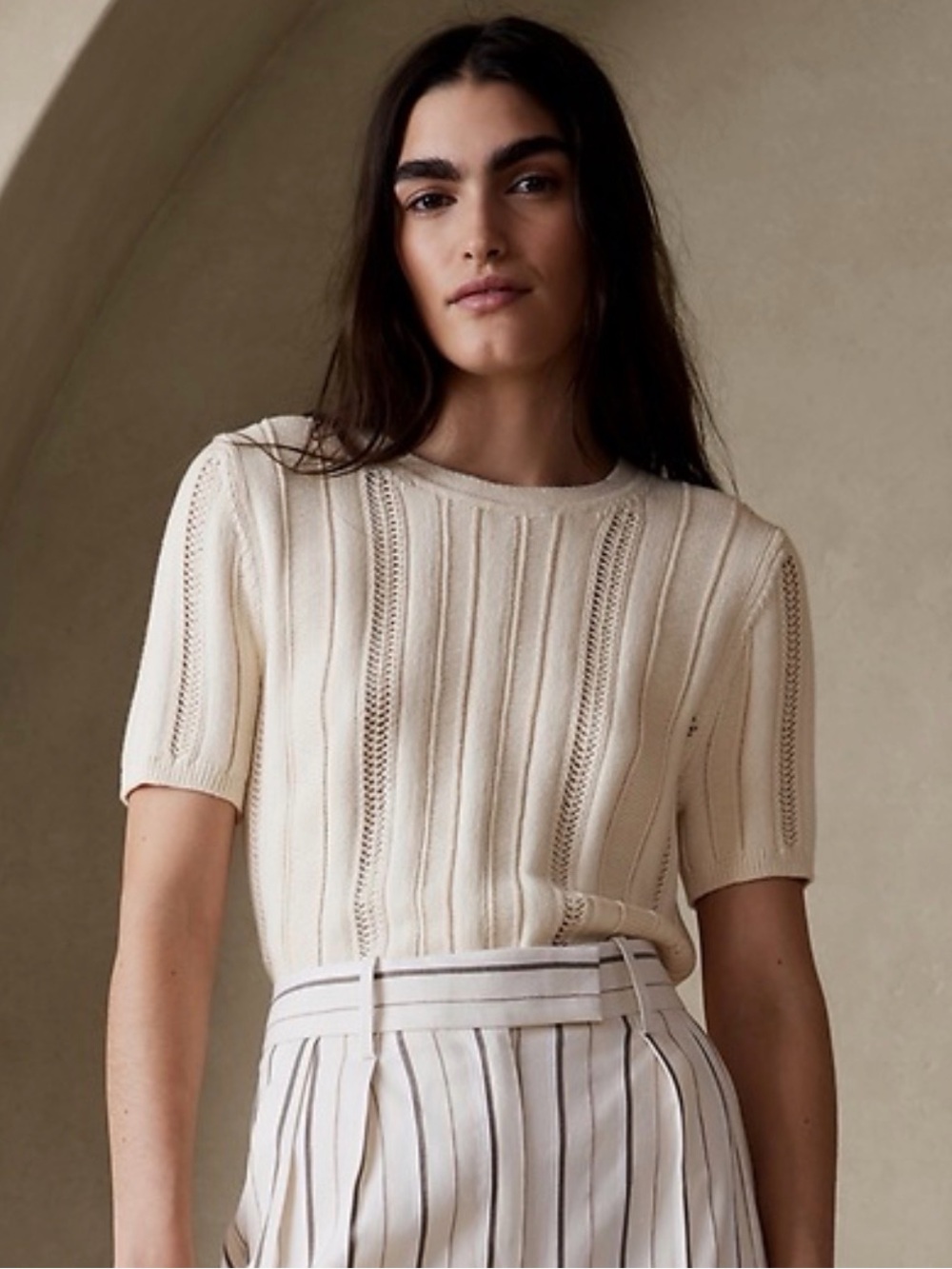 Women's Cream Short Sleeve Knit Top